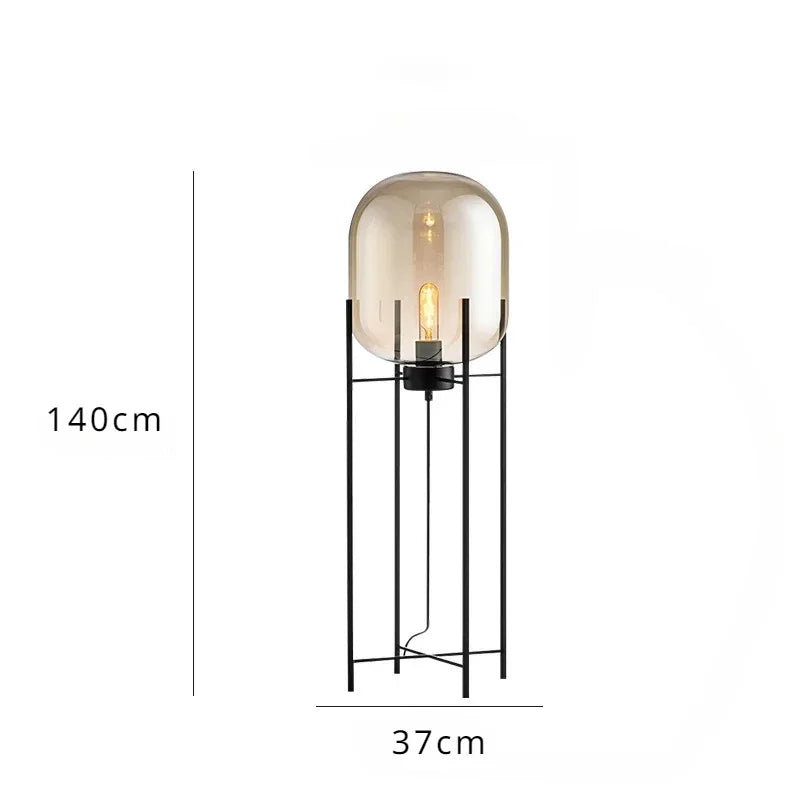 Postmodern Nordic Industrial Style Smoke Gray Glass Four-legged Floor Lamp Creative Personality Living Room Bedroom Table Lamps