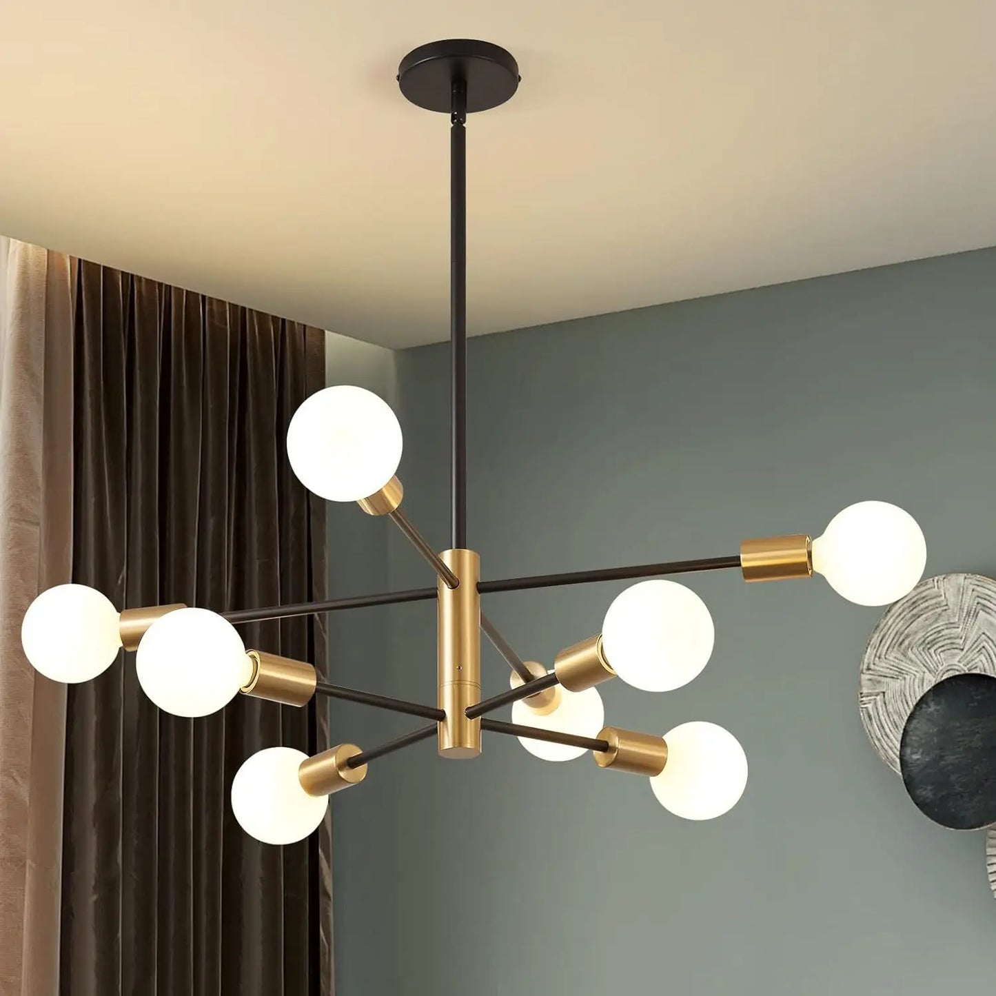 Multi-Head Chandelier – Modern Gold & Black LED Ceiling Light for Living & Dining Room