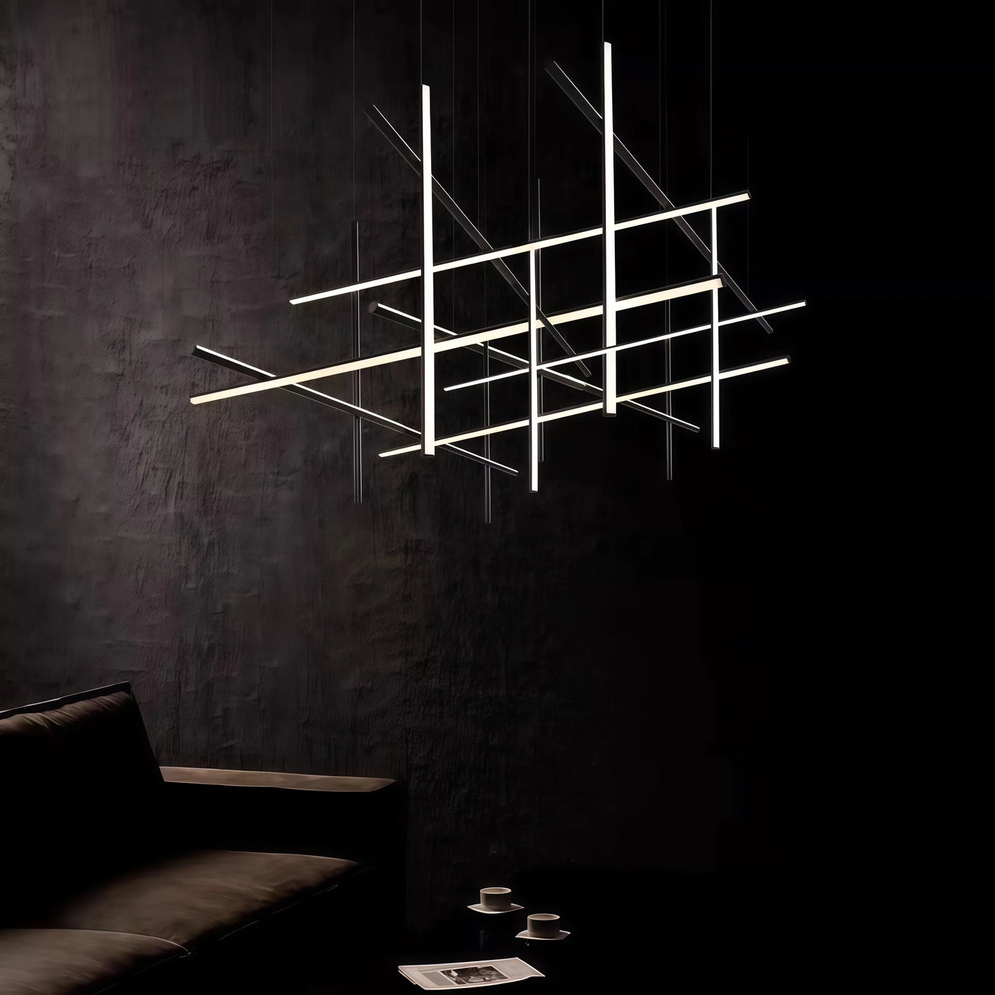 Italian Designer Tube Chandelier – Post-Modern LED Gold & Chrome Pendant Light