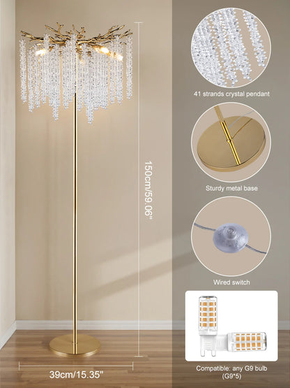 Nordic Luxury Crystal Floor Lamp - Modern Gold LED Stand Light for Living Room & Bedroom | Indoor Decor Lighting Fixture