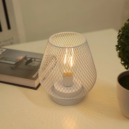 Industrial Birdcage Table Lamp – Retro Iron Geometric LED Night Light