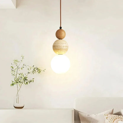 Bauhaus Cream Stone Pendant Lamp – Designer LED Chandelier for Bedroom & Dining