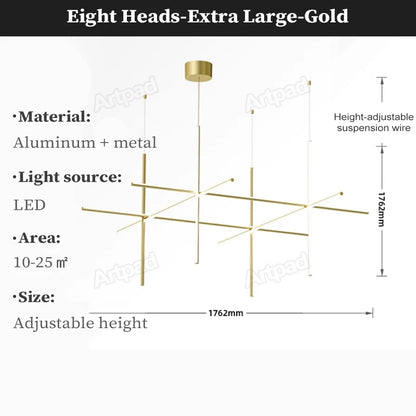 Italian Designer Tube Chandelier – Post-Modern LED Gold & Chrome Pendant Light