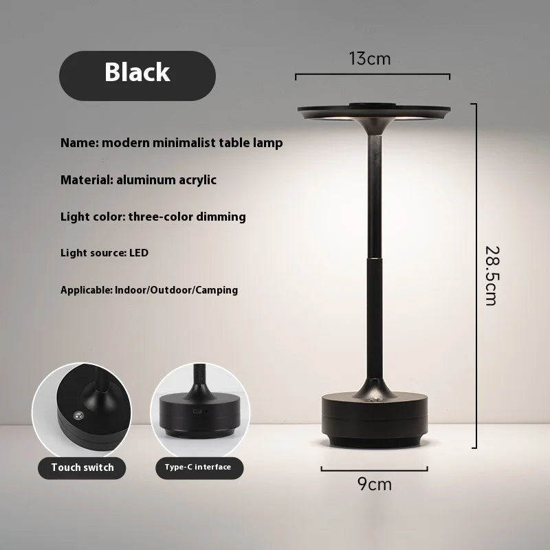USB Rechargeable Aluminum Bar Table Lamp – Dimmable Touch Lamp