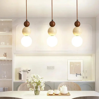 Bauhaus Cream Stone Pendant Lamp – Designer LED Chandelier for Bedroom & Dining