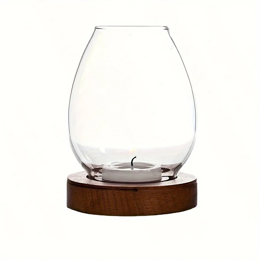 Glass Candle Holder with Wooden Base