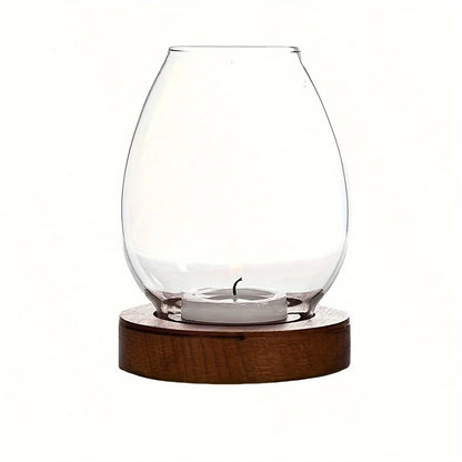 Glass Candle Holder with Wooden Base