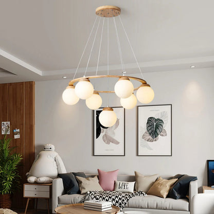 Nordic Wood Ring Chandelier – Modern LED Pendant Light for Dining Room & Living Room