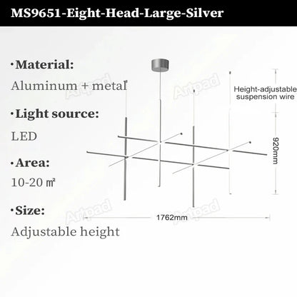 Italian Designer Tube Chandelier – Post-Modern LED Gold & Chrome Pendant Light