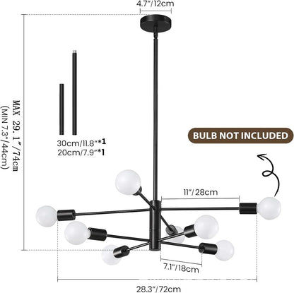 Multi-Head Chandelier – Modern Gold & Black LED Ceiling Light for Living & Dining Room
