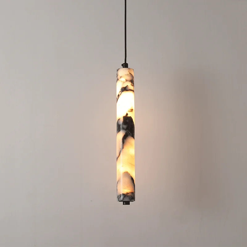 Luxury Stone Cylinder Pendant Lamp – High-End LED Chandelier for Bedroom & Living Room