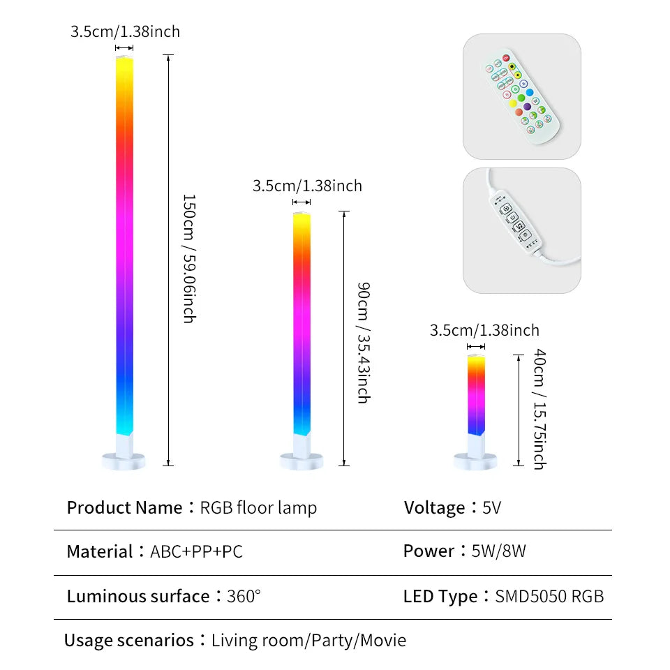 Smart RGB LED Floor Lamp Remote/Switch/APP Control USB Music Sync Corner Modern Mood Standing Light For Living Room Gaming Party