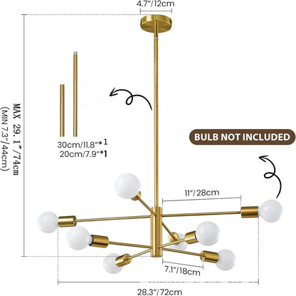 Multi-Head Chandelier – Modern Gold & Black LED Ceiling Light for Living & Dining Room