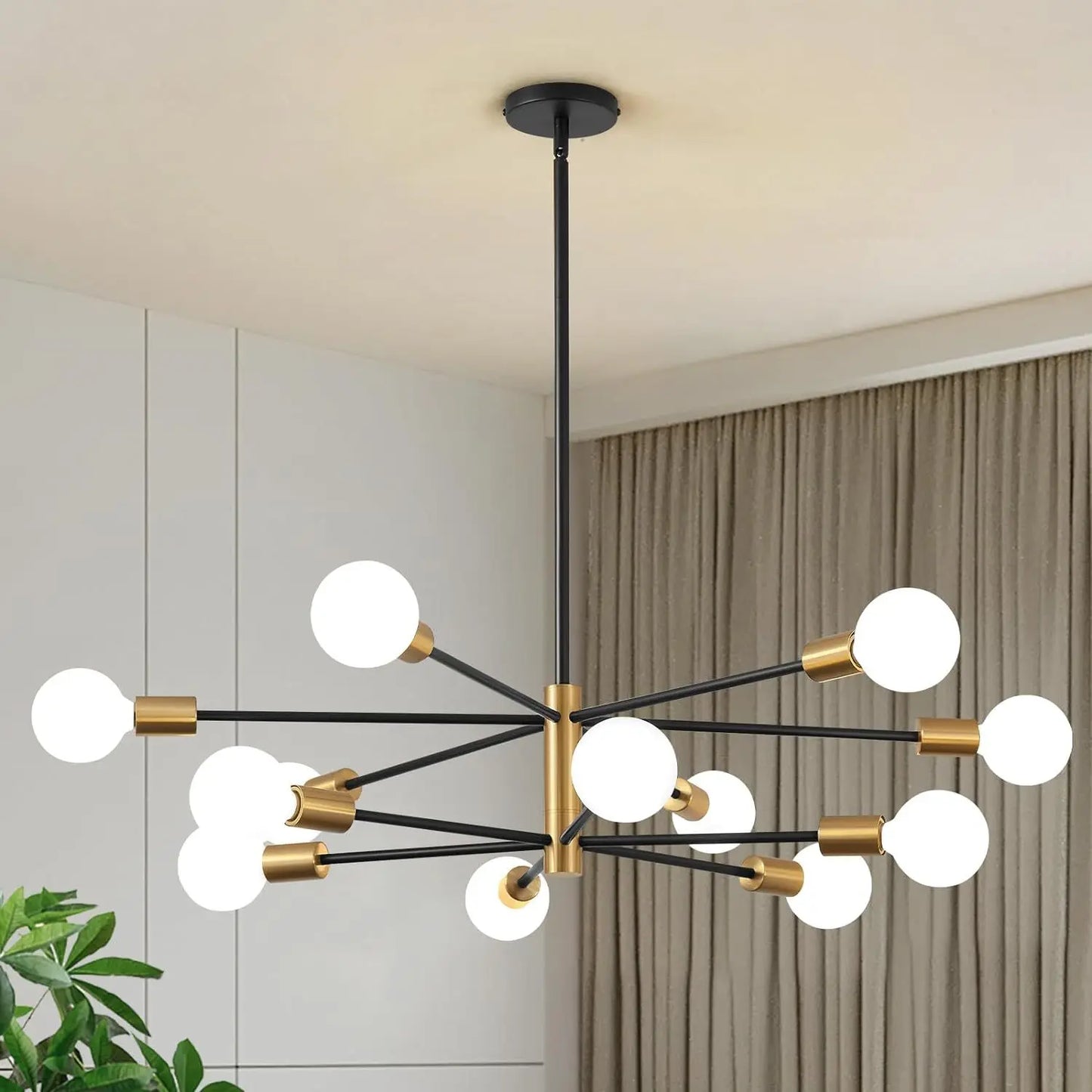 Multi-Head Chandelier – Modern Gold & Black LED Ceiling Light for Living & Dining Room