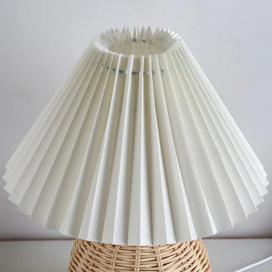 Rattan Pleated Table Lamp – Vintage USB Bedside & Desk Light for Bedroom