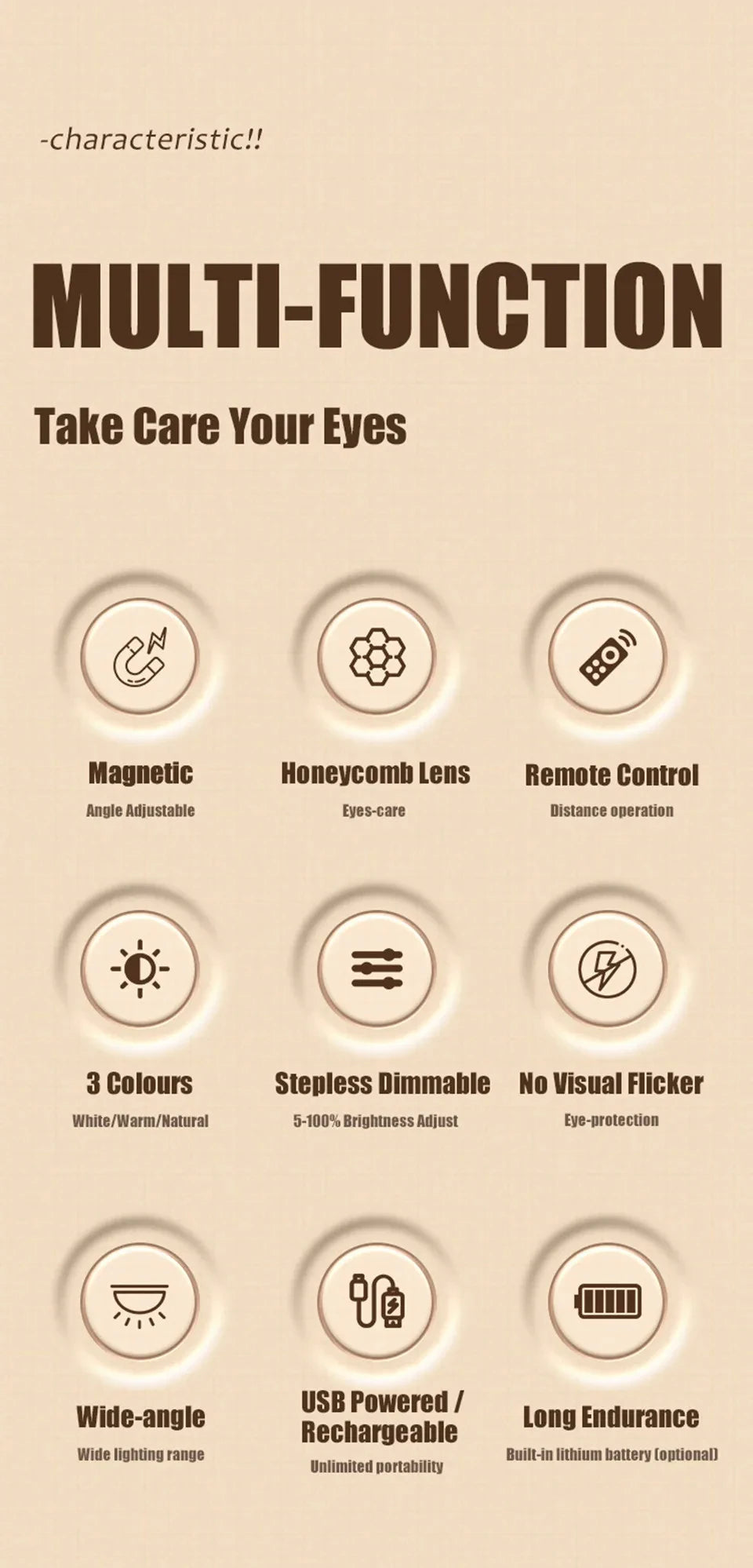 LED Magnetic Eye Protection Remote Reading Switch Desk Lamp Three-speed Stepless Dimming USB Rechargeable Student Learning Lamp