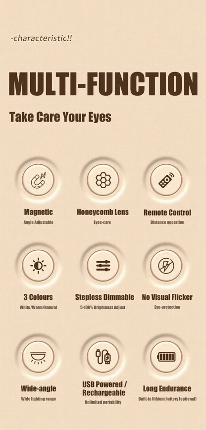 LED Magnetic Eye Protection Remote Reading Switch Desk Lamp Three-speed Stepless Dimming USB Rechargeable Student Learning Lamp
