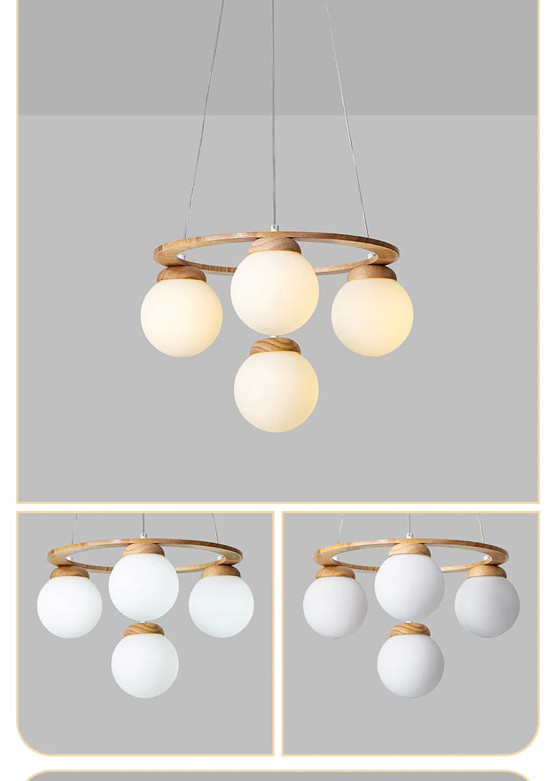 Nordic Wood Ring Chandelier – Modern LED Pendant Light for Dining Room & Living Room