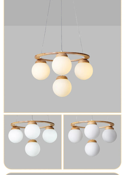Nordic Wood Ring Chandelier – Modern LED Pendant Light for Dining Room & Living Room
