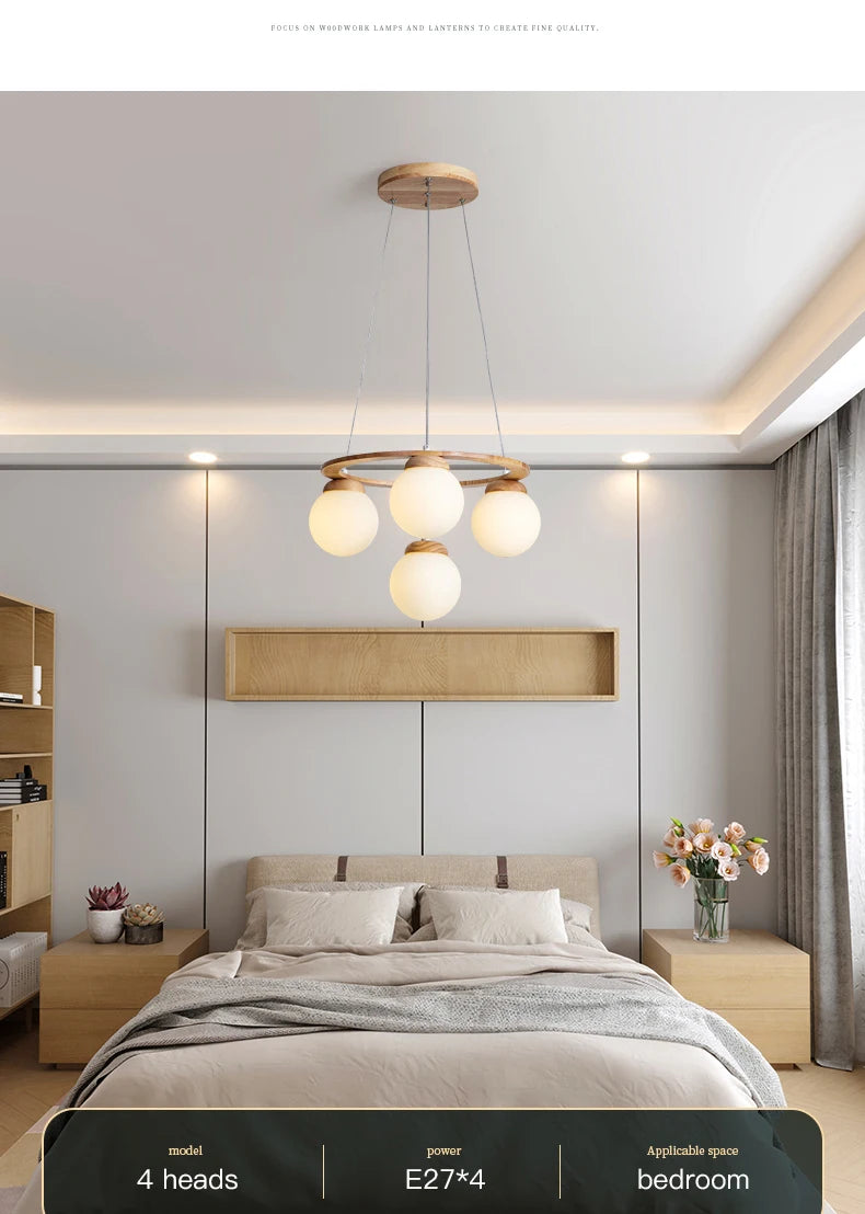 Nordic Wood Ring Chandelier – Modern LED Pendant Light for Dining Room & Living Room