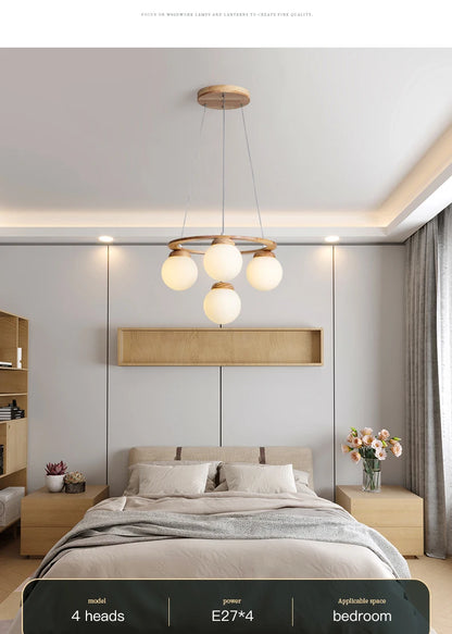 Nordic Wood Ring Chandelier – Modern LED Pendant Light for Dining Room & Living Room