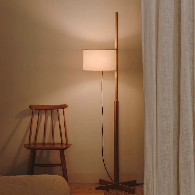 Japanese floor lamp Designer fabric Liftable adjustable floor lamp Retro wooden floor lamps Living Room Salon reading floor lamp