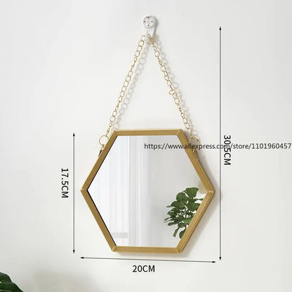 Nordic Iron Hexagonal Wall-mounted Mirror for Bathroom, Dormitory, Washbasin, Wall-mounted Makeup Mirror