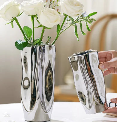 Silver Electroplated Ceramic Vase