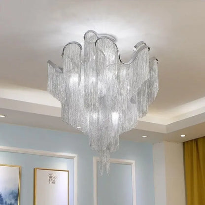 Floral Tassel Staircase Chandelier – Grand LED Pendant for Villa & Duplex Spaces