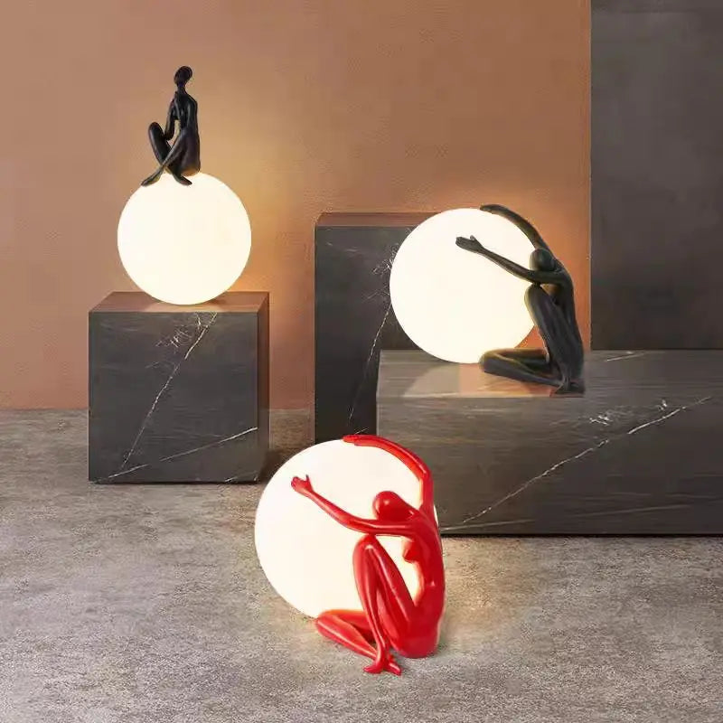 Nordic Art Floor Lamp Abstract Humanoid Holding Ball Vertical Light for Living Room Bedroom Creative Sculpture Decor Desk Lamps