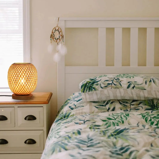 Bohemian Bamboo Table Lamp – Hand-Woven Rattan Bedside Light for Bedroom & Study