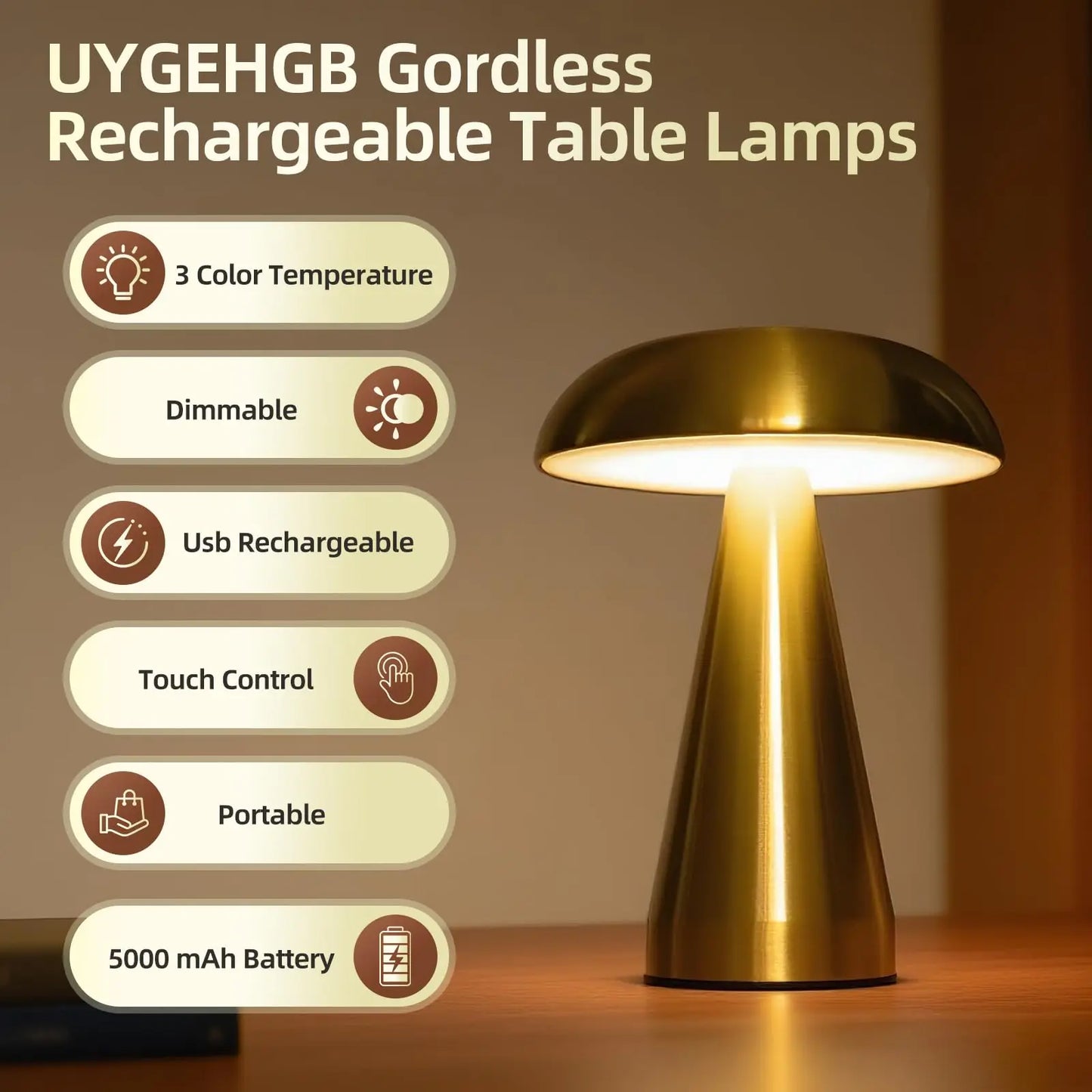 Retro Mushroom LED Table Lamp – Rechargeable Touch Bedside Light