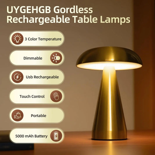 Retro Mushroom LED Table Lamp – Rechargeable Touch Bedside Light
