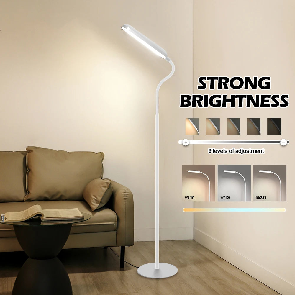 LED Floor Lamp For Living Room Adjustable Gooseneck Stand Light Remote Dimmable Indoor Bedroom Standing Reading Work Light
