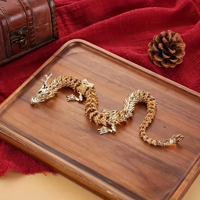 Majestic 3D Alloy Golden Dragon Statue with Movable Limbs - Home Desktop Decoration, Symbol of Power and Good Luck