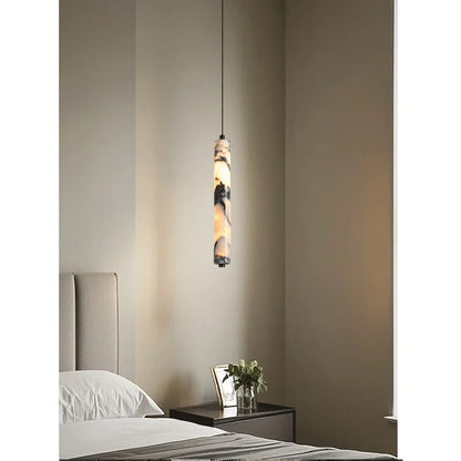 Luxury Stone Cylinder Pendant Lamp – High-End LED Chandelier for Bedroom & Living Room