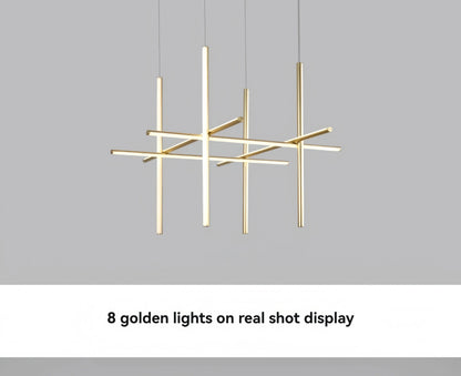 Italian Designer Tube Chandelier – Post-Modern LED Gold & Chrome Pendant Light