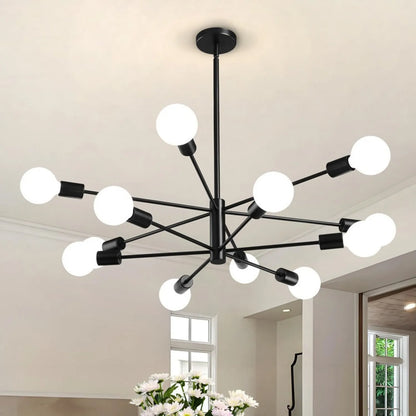 Multi-Head Chandelier – Modern Gold & Black LED Ceiling Light for Living & Dining Room