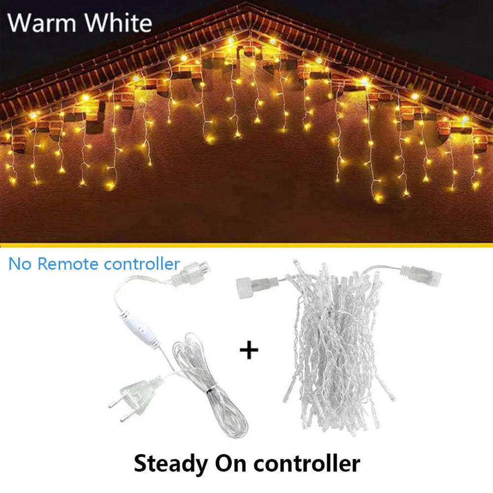 Icicle String Lights Outdoor LED Fairy Lights Garland For New Year Party Wedding Garden Terrace Christmas Decoration Lamps