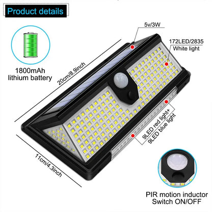 190 LED Solar Motion Sensor Wall Light – 4 Modes, IP65 Waterproof