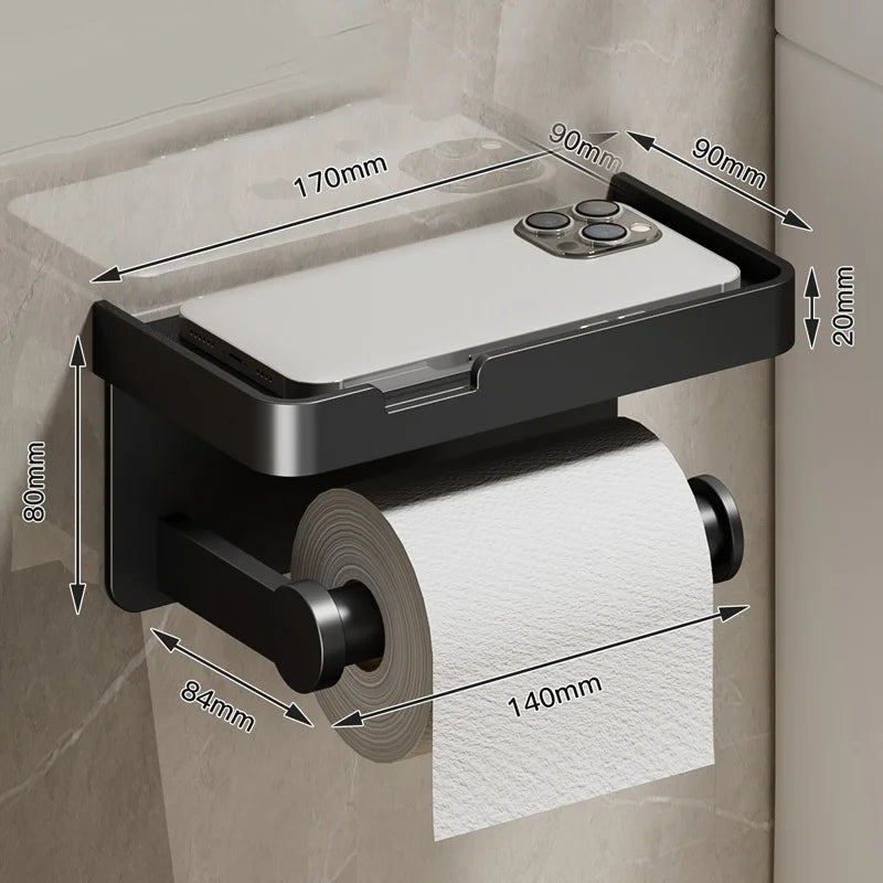 Toilet paper holder, wall-mounted storage rack for bathroom, waterproof tissue roll holder, restroom paper towel dispenser