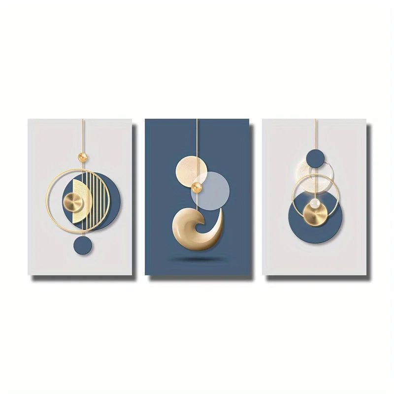 Gold & Blue Abstract Art Prints — Set of 3