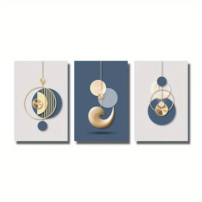 Gold & Blue Abstract Art Prints — Set of 3