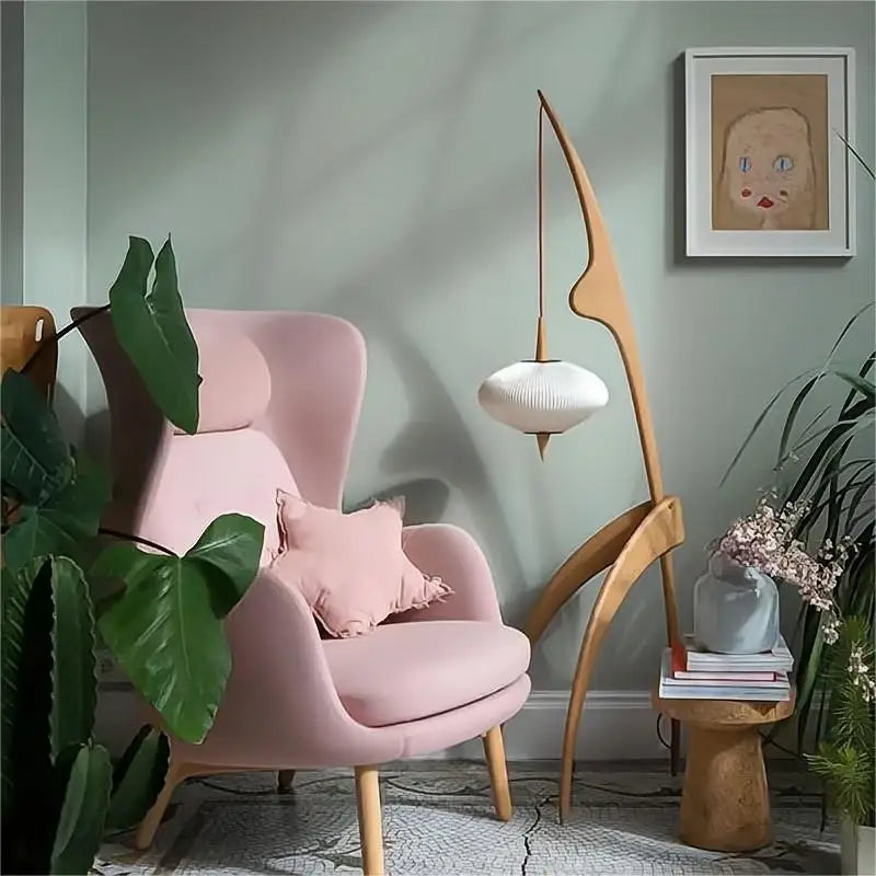 Japanese Modern Simple Walnut Solid Wood Floor Lamp Living Room Bedroom Bedside Creative Exhibition Hall Corner Standing Light