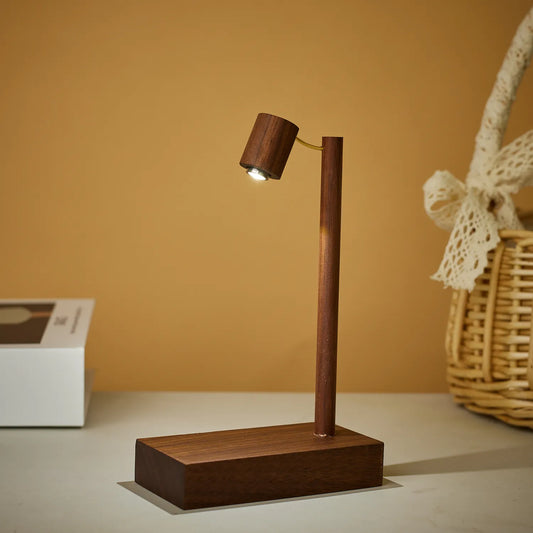 Wooden Retro Table Lamp – Walnut LED Night Light with Rotary Switch for Bedroom & Desk