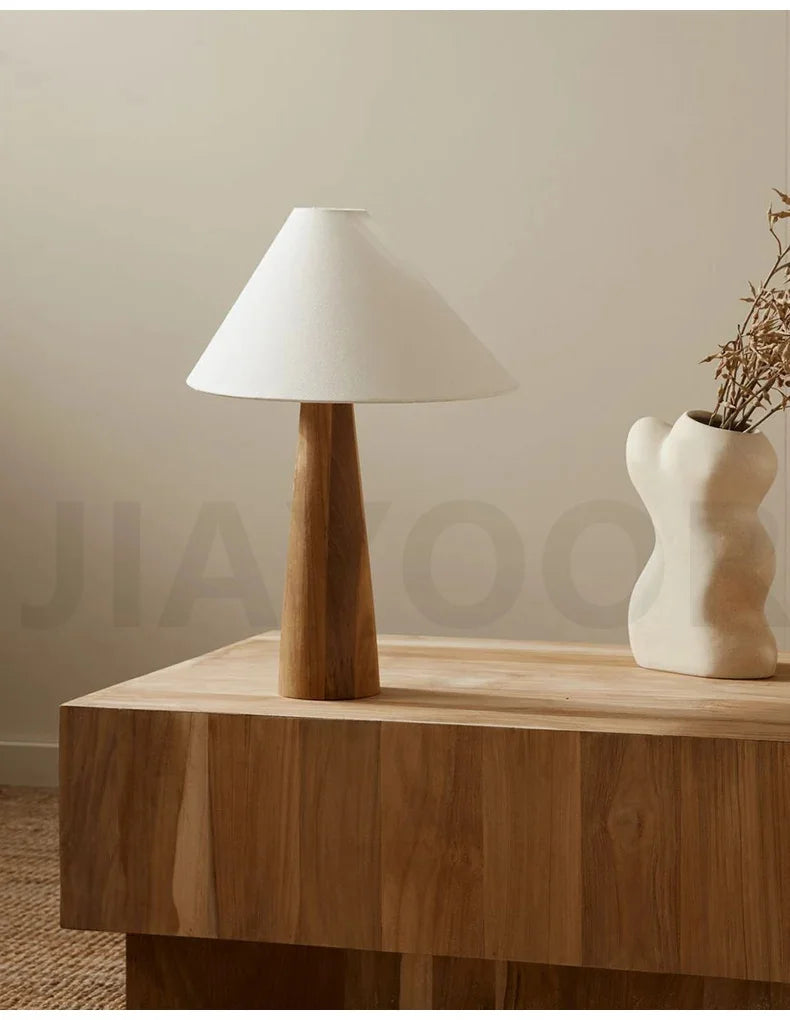 Conical Oak Floor Lamp Wabi Sabi Retro Floor Lamp Living Room Bedroom Study Solid Wood Desk Lamp Bedside Lamp Home Decoration