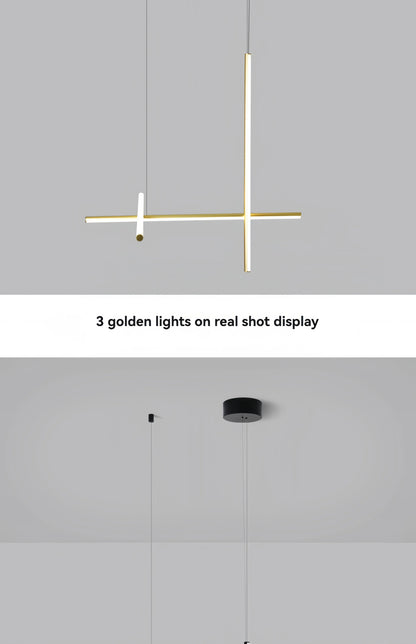 Italian Designer Tube Chandelier – Post-Modern LED Gold & Chrome Pendant Light