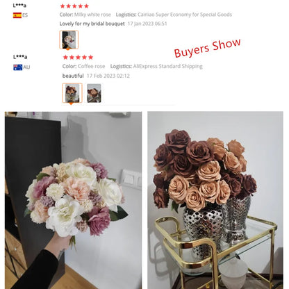 9 Heads 1 Bunch Camellia Rose Artificial Flower Holding Bouquets Party Wedding Scene Display Room Home Decor Fake Floral Gifts