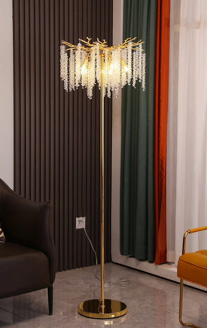 Nordic Luxury Crystal Floor Lamp - Modern Gold LED Stand Light for Living Room & Bedroom | Indoor Decor Lighting Fixture