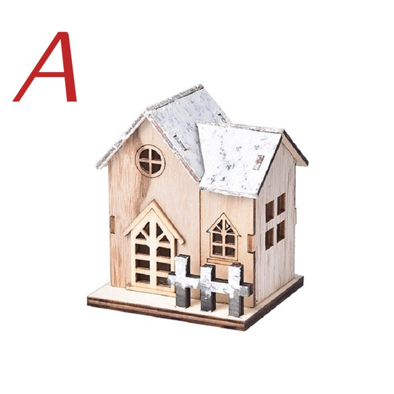 Casa de madera de luz LED navideña cabina luminosa decoraciones de Feliz Navidad para el hogar adornos de árbol de Navidad DIY regalos de niños Año Nuevo